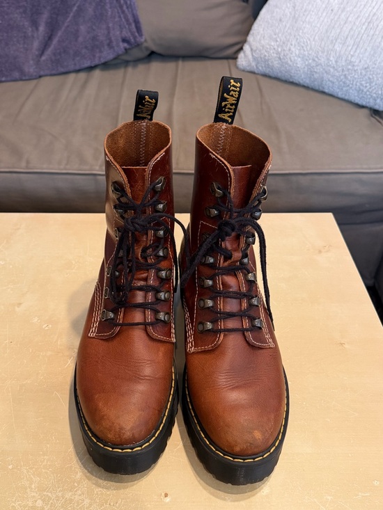 Dr. Martens Shoes - Dr. Martens Brown Leather Lace-Up Platform Combat Boots